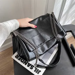 Büyük Lüks Marka Kadın PU Deri Yüksek Kapasiteli Zincir Omuz Crossbody Bag Kadın Kış Çantaları 211023