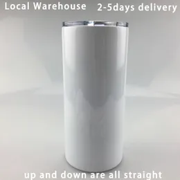 Local warehouse 22oz Skinny sublimation Tumbler Stainless Steel Straight Tumblers with Lid Double Wall Insulation Vacuum Water bottle Coffee Mug Car Mugs US stock