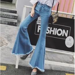 Spring Casual Korea Chic Women Versatile Flare Pants Zipper Loose Solid Color Blue Trumpet Denim Jeans 8Y641 210510