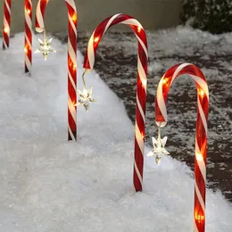 Decorazioni natalizie 8 pezzi ad energia solare con bastoncini di zucchero, lampada da prato per esterni, decorazione da giardino a LED