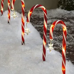 Decorazioni natalizie 8 pezzi ad energia solare con bastoncini di zucchero, lampada da prato per esterni, decorazione da giardino a LED