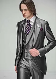 Notch lapel en knapp skräddarsydd mode män passar smal passform terno masculino hög kvalitet simpel stilig bekväm silver x0909