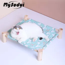 猫ベッド家具mysudui分離可能な高架ペットベッドハウス耐久性のある木材キャンバス眠っている子犬ハンモックラジエーターラウンジャーガトスマスコタ