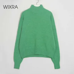 Wixra turtleneck lösa tröjor kvinnor pullover jumper casual stilig grön mode kvinnlig stickad topp höst vinter 211014