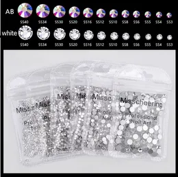 Jakość 1440pcs/paczka SS3-SS50 Stwirowe AB Rhinestones do paznokci 3D Flatback Glass Strass Non Hotfix Crystal Charm Paznokcie Glitter Dekoracje