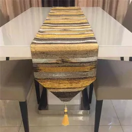 Fyjafon Table Runner Polyester Modern s Colorful Strips Decoration Bed 32*210 Blue/Gold 210709