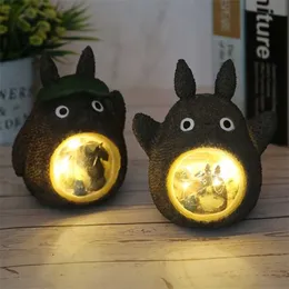 Hayao Miyazaki Animacja Totoro Figury Model Zabawki LED Night Light Anime Star Resin Home Decoration Kids Prezent 211105