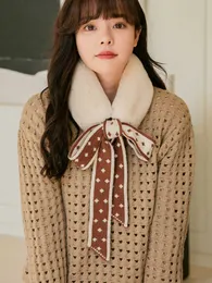 2021 Nowy REX Rabbit Fur Collar Scarf Grube Ciepłe Pluszowe Kobiet Korea Cute Fur Ring Kobiety ze wstążką H0923
