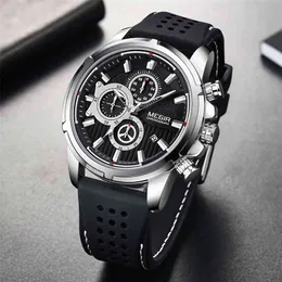 Relogio Masculino Megir Sport Chronograph Silicone Mens Klockor Top Märke Luxury Quartz Clock Vattentät Big Dial Watch Män 210804