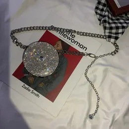 Bälten snygga runda glänsande mini med diamant liten väska kedja axel midja justera fritt mode acceesories