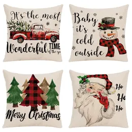 45 * 45cm Julgran Santa Claus Snowman Pillow Case Xmas Print Throw Kuddehölje Hem Sofa Decor Billowcases 4 stilar