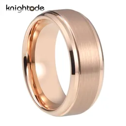 Cluster Rings 6mm 8mm Rose Gold Tungsten Carbide Wedding Band Ring Men Women Jewelry Gift Beveled Stepped Edges Brushed Finish Comfort Fit