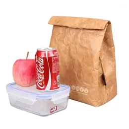 Storage Bags Brown Kraft Paper Lunch Bag Reusable Durable Insulated Thermal Cooler Sack