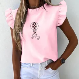 Solid Air Balloon Fly Drukuj Kobiety T-Shirt Top Plus 3 XL Wzburzyć O-Neck Loose Casual Koszulki Dla Dziewczyn Letnia Lady Topy 210518