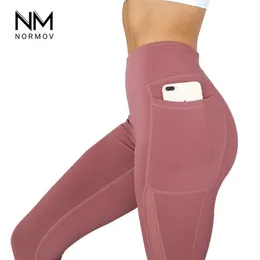 NORMOV Women Fitness Leggings High Waist Pocket Mesh Comfortable And Breathable Legging Workout Feminina Jeggings 211215