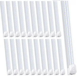 8FT Linkable Shop Lights,120W 14400LM V-Shape T8 LED Tube Fixture,Double Side 4 rows,Clear Lens 6000K Fluorescent Lamp Replacement