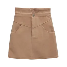 Svart Grön Pruple Khaki Pencil Mini Skirt Fleece Varm Vinter Knapp Zipper Ficka Solid S0208 210514