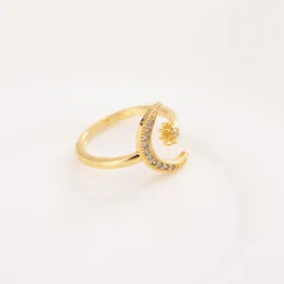 Fashion Romantic Rings Minimalist CZ Moon Star Opening 18 K KT Fine Solid Gold Filled Ring Charming Women Party Jewelry Cute