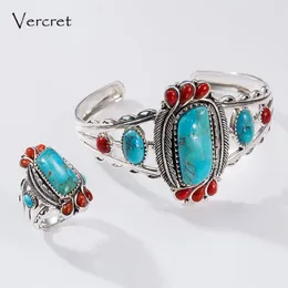 Klusterringar vercret 925 silver boheme ring naturlig turkos sten 100% ren S925 sterling fast för kvinnor smycken