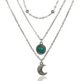 Designed for cross-border jewelry loose stone moon three new multi-layer necklace retro sweater chain inlaid diamond