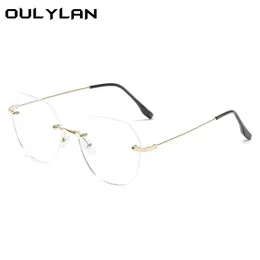 ファッションサングラスフレームOulylan Metal Frame透明メガネ男性女性ブルーライトブロッキング眼鏡リムレスアイウェアクリアレンズビッグ