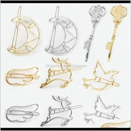 Clips & Barrettes Jewelry Drop Delivery 2021 Simple Line Figure Moon Key Wing Deer Bird Rabbit With Gold Or Sier Plated For Women Hair Clip G