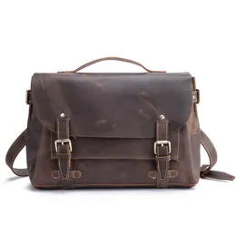 Mens portfölj Dokumenthållare Vintage Äkta Läder iPad 13 '' Laptop Case Handbags Business