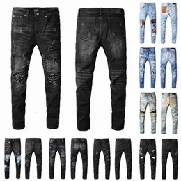 Jean Mens Designers Jeans Distressed Ripped Biker Slim Fit Motorcycle Bikers Denim For Men s Fashion Mans Black Pants Hip-Hop pour hommes