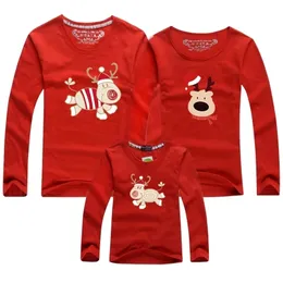 Familj Jul Matchande Kläder Full Sleeve Mamma Dotter T-shirts Elf Santa Claus Reindeer Elk Print Tees Red Pyjamas Topp 210521