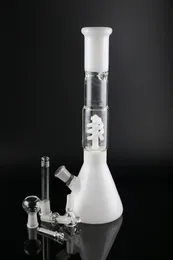Tobaksglas Milky Beaker Bong Water Pipes Coil Condenser Spiral Percolator Two Funcation med Downstem 14mm Bowl