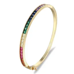 Bohemian mode clip-on länk kvinnor Bangles färgstarka cubic zircon manschett armband enkla design koppar smycken för Alla hjärtans dag Q0717