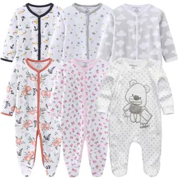 0-12ヶ月の赤ちゃんのロンパース生まれた女の子ボーズの100％の綿100％の綿の服1/2/3ピース服Pajamasオーバーオール220106