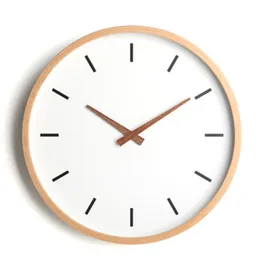 Nordic Proste Zegar ścienny Wood Okrągły Muty Salon Zegar Mute Sypialnia Kwarcowy Office Zegary Wall Home Decoration Clock C5T116 211110