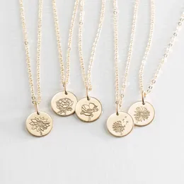 Flowers Necklace Birthday Jewelry Handmade13MM/16MM Coins Choker 14K Gold Filled Pendants Collier Kolye