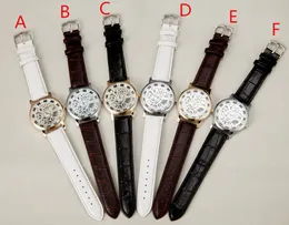 Klockor för män Skelett Dial Watch Men's Sport Mineral Glass Mekanisk rörelse Läderrem Casual Fashion Rose Gold Wristwatches Business Dressing