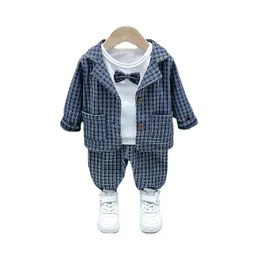 Kläder uppsättningar spädbarn plaid kostym baby kläder höst barn set formell gentleman 3pcs outfit för pojke toddler 1 2 3 4 år gammal