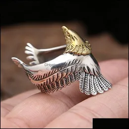 Solitaire Ring Rings Jewelry S925 Pure Sier Thamineering Golden Eagle Head Personalized Flying Solid 925 Man Y1128 Drop Delivery 2021 Vnlpj