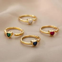 Klaster Pierścionki Kolorowe Cyrkon Love Heart Otwarte Palec Dla Kobiet Złote Regulowane Wesele Para Ring Akcesoria Biżuteria Anillos Mujer