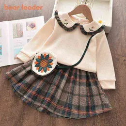 Bear Leader Girls Flowers Sets 2022 Vinter Kids Floral Outfits Långärmad Tjej Kläder Knitwear 2pcs Elegant Kostymer Suit 3 7y Y220310