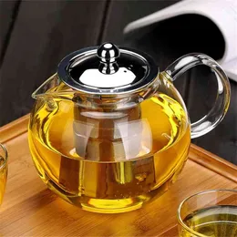 650ml 950ml 1300ml Heat Resistant Glass Teapot Induction Cooker with 304 Stainless Steel Strainer 210813