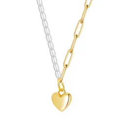 Chains Hemiston Titanium Steel Sweet Artificial Pearl Asymmetry Heart Pendant Men's Necklace