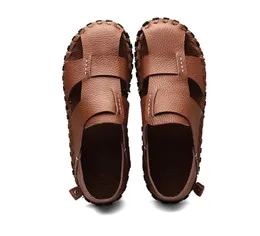 Sommarpojkar sandaler mjuka läder män skor casual lägenheter glida-på bekväma mens sandal strand arbete flip flops tofflor