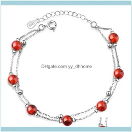 Link, jewelrylink, cadeia vers￣o coreana da pequena moda fresca dupla grava￧￣o temperamento vermelha cristal sier pulseiras banhadas