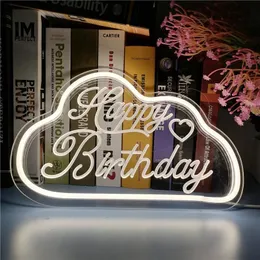 Party Decoration Happy Birthday Neon Sign Custom LED Light USB Eesthetic Banner on Wall for Women Room Home Mural Boy Girl Gift