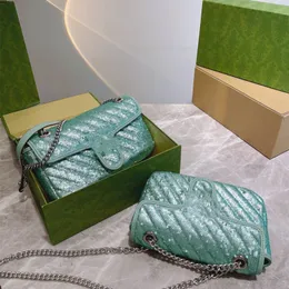 axelväska för kvinnor 2021 sommar och höst Mode Damhandväska Mintgröna Paljetter Högkvalitativa crossbody-väskor Bucket-bag Fyrkantig väska kedja med låda