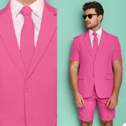 Hot Pink Short Mens Tuxedos Sommar Beach Groom Men Wear Wedding Blazer Trousers Passar Business Prom Party (Jacket + Pants)