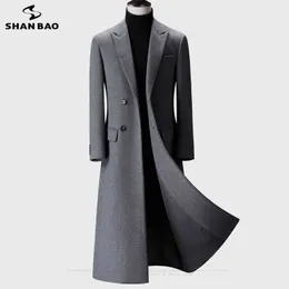 冬の膝の上の長い男性のファッションスリムなウールのコートの高級高品質のビジネス紳士の若者厚いウールコート211011