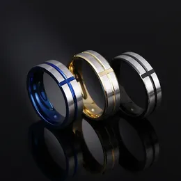 Stainless Steel Groove Cross Band Rings Blue Black Gold Finger Ring women men fashion jewelry will and sandy