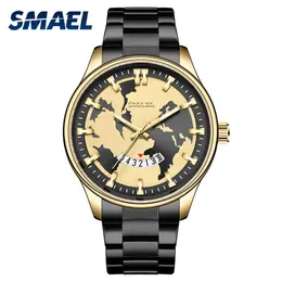 Smael Watchファッションブランドの自動時計地図ダイヤル発光手の腕時計メンズ9211防水時計ビジネスラグジュアリーウォッチQ0524