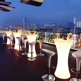 Ny uppladdningsbar LED Lysande Cocktailbord Möbler IP54 Vattentät Rund Glödande Utomhus Bar KTV Disco Party Supplies Dekoration